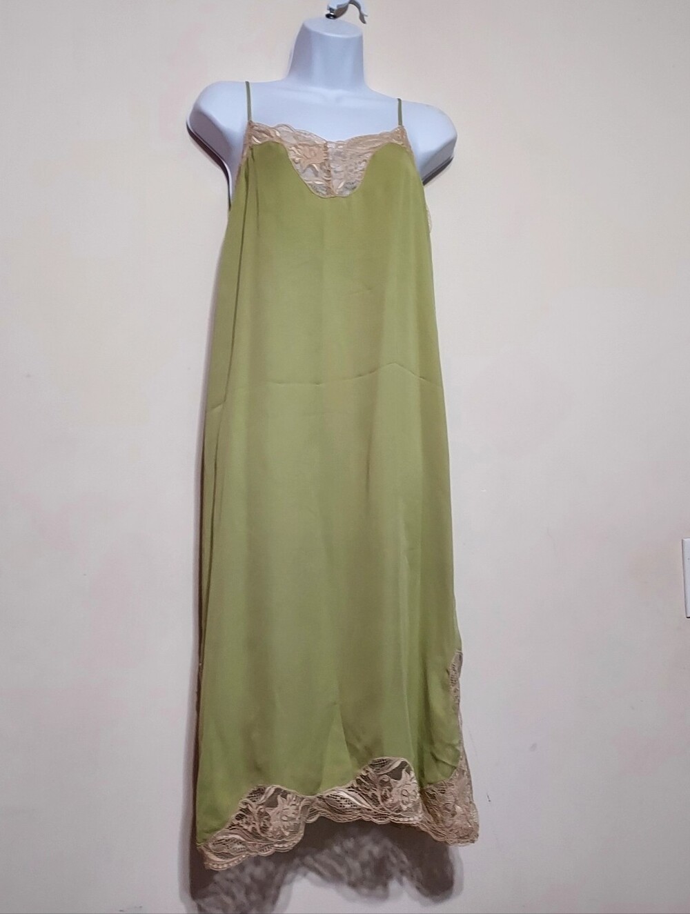 Zara Zw Collec Lace-Trim Slip Dress - Sage Green Midi Feminine Casual Dress Sz-L - Picture 5 of 15